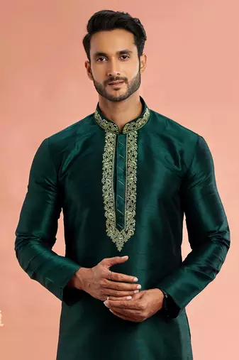green green banarasi art silk fabric without lining only kurta for men