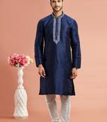 Blue banarasi art silk fabric without lining only kurta for men