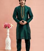 Green banarasi art silk fabric without lining only kurta for men