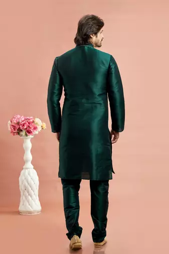green banarasi art silk fabric without lining only kurta for men