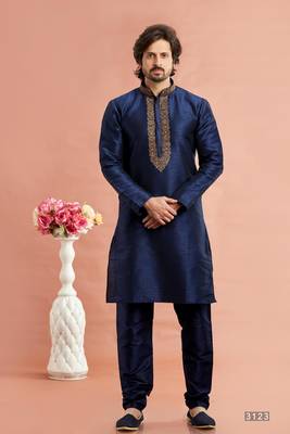 blue banarasi art silk fabric without lining only kurta for men 1