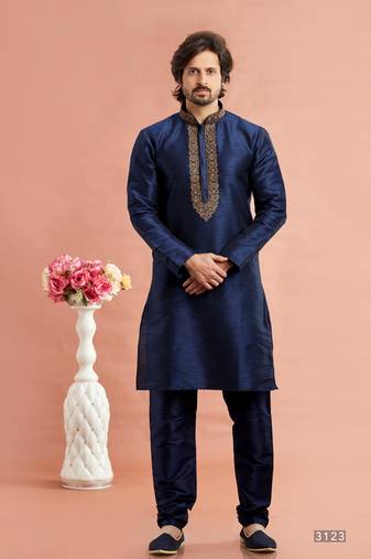 Blue banarasi art silk fabric without lining only kurta for men