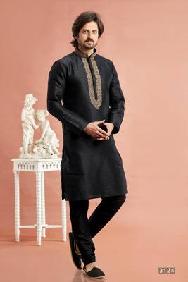 black banarasi art silk fabric without lining only kurta for men 1