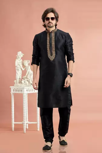 black banarasi art silk fabric without lining only kurta for men