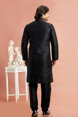 black banarasi art silk fabric without lining only kurta for men 4