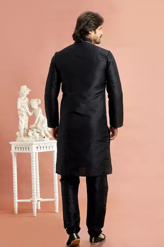 black banarasi art silk fabric without lining only kurta for men