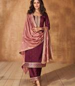 Wine embroidery sequins art silk stitched straight pant suits