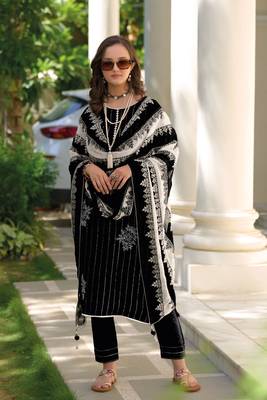 Black embroidery organza stitched straight pant suits 1