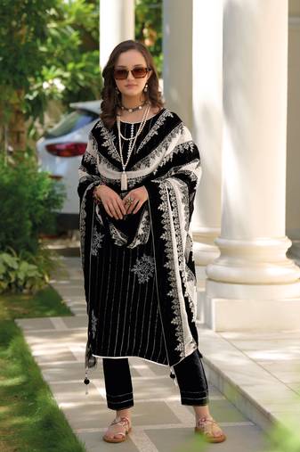 Black embroidery organza stitched straight pant suits