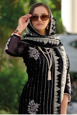 Black embroidery organza stitched straight pant suits 2