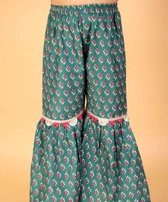 Lil drama stylish girls printed kurta sharara with dupatta set- green 4