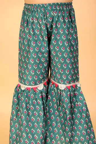 Lil drama stylish girls printed kurta sharara with dupatta set- green