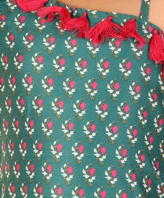 Lil drama stylish girls printed kurta sharara with dupatta set- green 5