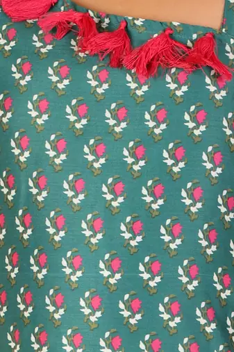 Lil drama stylish girls printed kurta sharara with dupatta set- green
