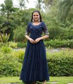 Premium designer faux blooming with embroidery zari sequins work gown