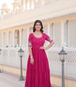 Premium designer faux blooming with embroidery zari sequins work gown