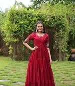 Premium designer faux blooming with embroidery zari sequins work gown