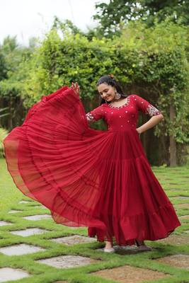 Premium designer faux blooming with embroidery zari sequins work gown 2