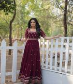 Premium designer faux blooming with embroidery zari sequins work gown