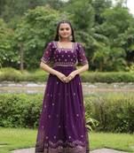 Premium designer faux blooming with embroidery zari sequins work gown