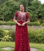 Premium designer faux blooming with embroidery zari sequins work gown