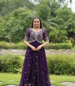 Premium designer faux blooming with embroidery zari sequins work gown