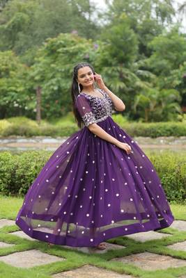 Premium designer faux blooming with embroidery zari sequins work gown 2