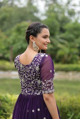 Premium designer faux blooming with embroidery zari sequins work gown 4