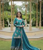 Premium designer printed with sequins & thread embroidered work kurti plazoo & dupatta