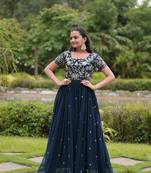 Premium designer faux blooming with coding sequins embroidery work gown