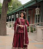 Premium designer heavy sequins & thread embroidered work kurti plazoo & dupatta