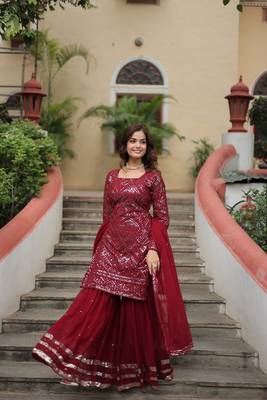Premium designer heavy sequins & thread embroidered work top sharara & dupatta 1
