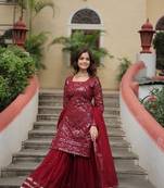 Premium designer heavy sequins & thread embroidered work top sharara & dupatta