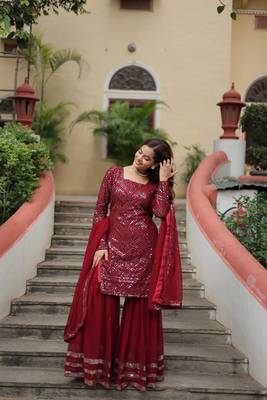 Premium designer heavy sequins & thread embroidered work top sharara & dupatta 2