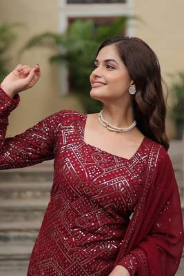 Premium designer heavy sequins & thread embroidered work top sharara & dupatta 3