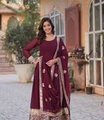 Premium designer faux blooming with embroidery zari sequins work gown