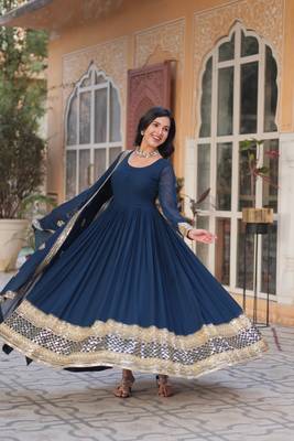 Premium designer faux blooming with embroidery zari sequins work gown 2