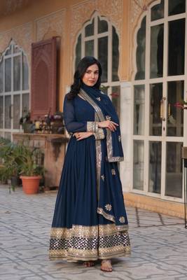 Premium designer faux blooming with embroidery zari sequins work gown 3