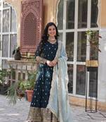 Premium designer faux blooming with embroidery zari sequins work gown