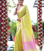Women's light green pure cotton jamdani buti and matka anchal saree