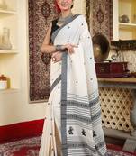 Women's white black pure cotton anchal jamdani buti putul design saree
