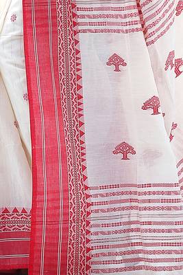 Women's white red pure cotton traditional tangail saree 4