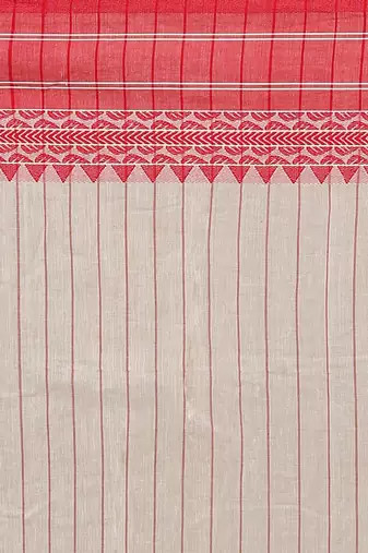 Women's white red pure cotton traditional tangail saree