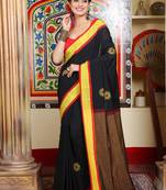 Women's black mercerised cotton sunflower jamdani buti saree