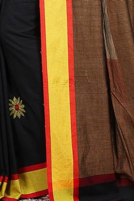 Women's black mercerised cotton sunflower jamdani buti saree 4