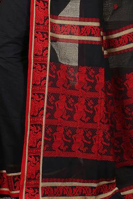 Women's black pure cotton authentic baluchuri saree 4