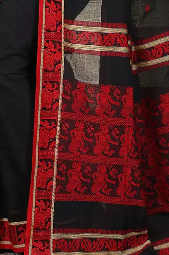 Women's black pure cotton authentic baluchuri saree