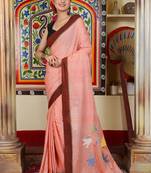 Women's orange cotton by handspan cotton jamdani saree
