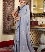 Women's grey cotton premium jamdani saree