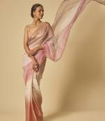 Brown, beige, pink ombre tissue embroidered ombre pre-stitched saree with embroidered blouse